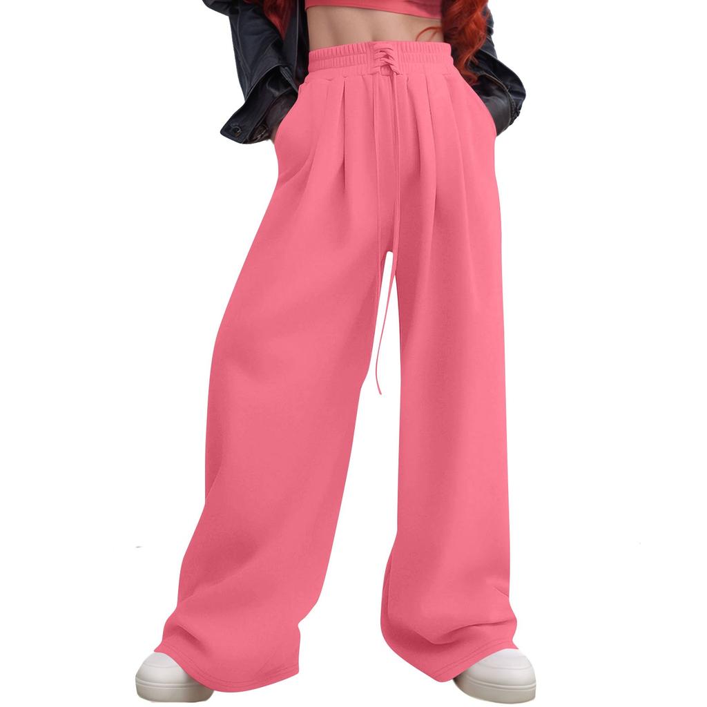 Women's Casual Fashion Solid Colour Lace-up Sweatpants Sweatpants Trousers Trousers Elastic Waist Wide Leg Trousers,