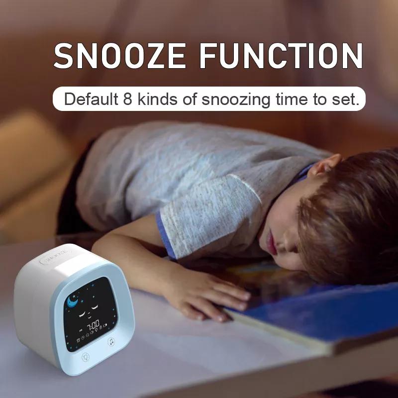 New Children Wake up Light Alarm Clock Kid LCD Digital Clock Green Light Sleep Trainer Night Night Smart Music TV Desk Clock