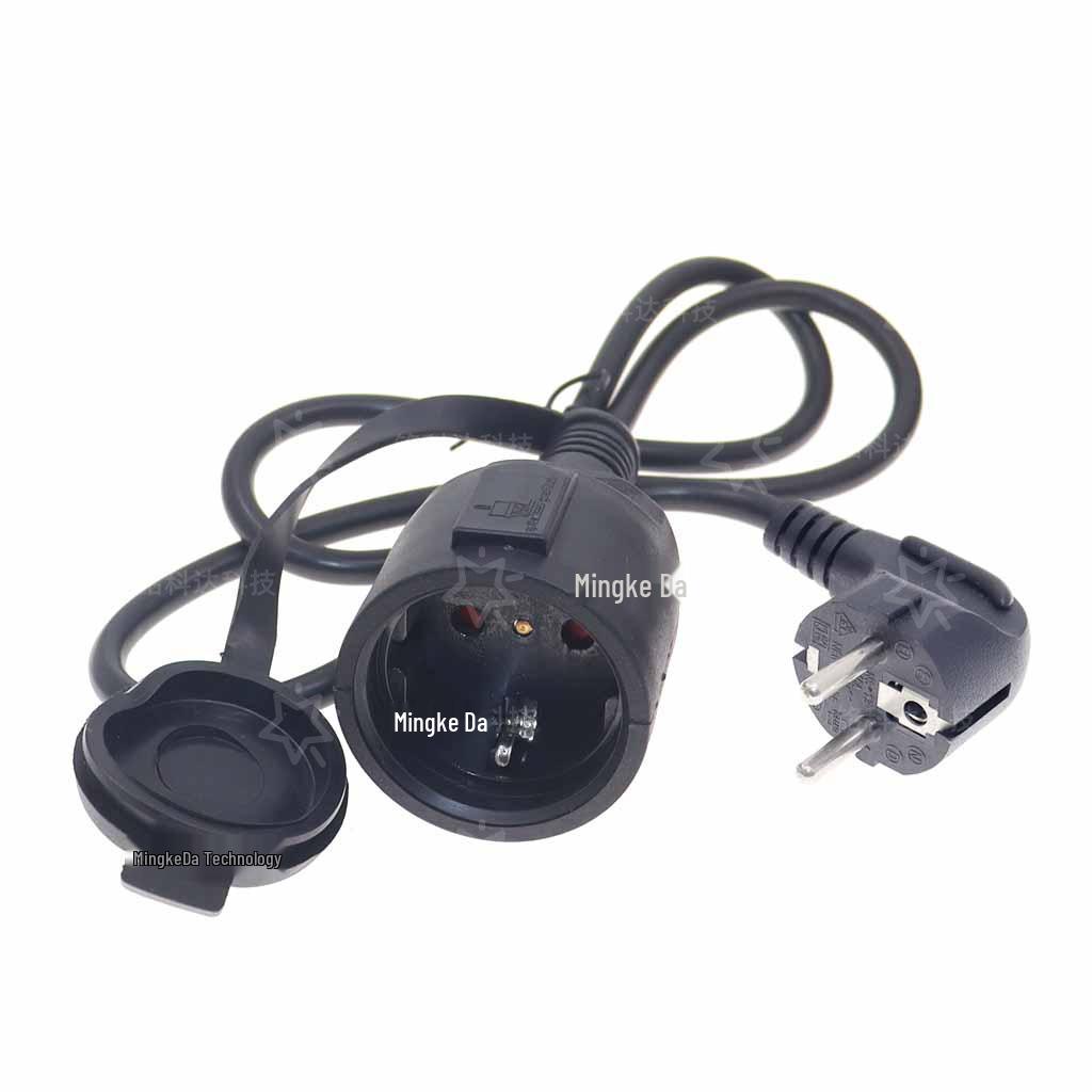 German Standard Male To Female Power Extension Cord with Waterproof Cover, EU 4.8 Two-Pin Plug, 16A 250V Socket
