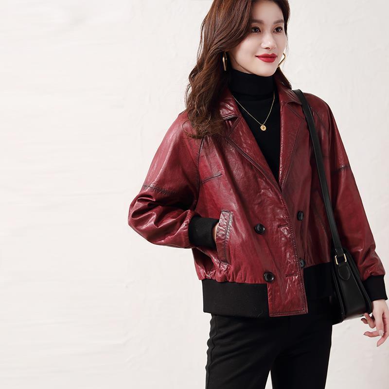 Genuine Leather Jacket for Women Spring and Autumn New Style Short Oil Waxed Cowhide Loose Small Leather Jacket Coat Fashionable and Versatile