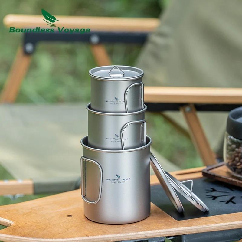 Boundless Voyage Titanium Camping Mug with Lid Stackable Cup Travel Tableware for Backpacking, Hiking, Home Use