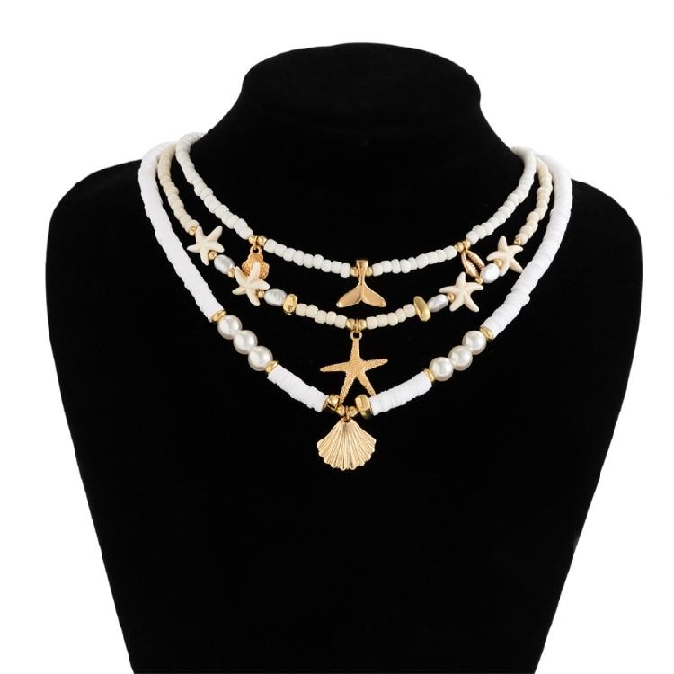 Set of 3pcs Ocean Charm Necklaces Girls Pendant Clavicle Chain with Delicate Beads And Unique Details for Stylish Women