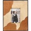 Cadre photo décoré en cuir crème et marron 30x25 cm
