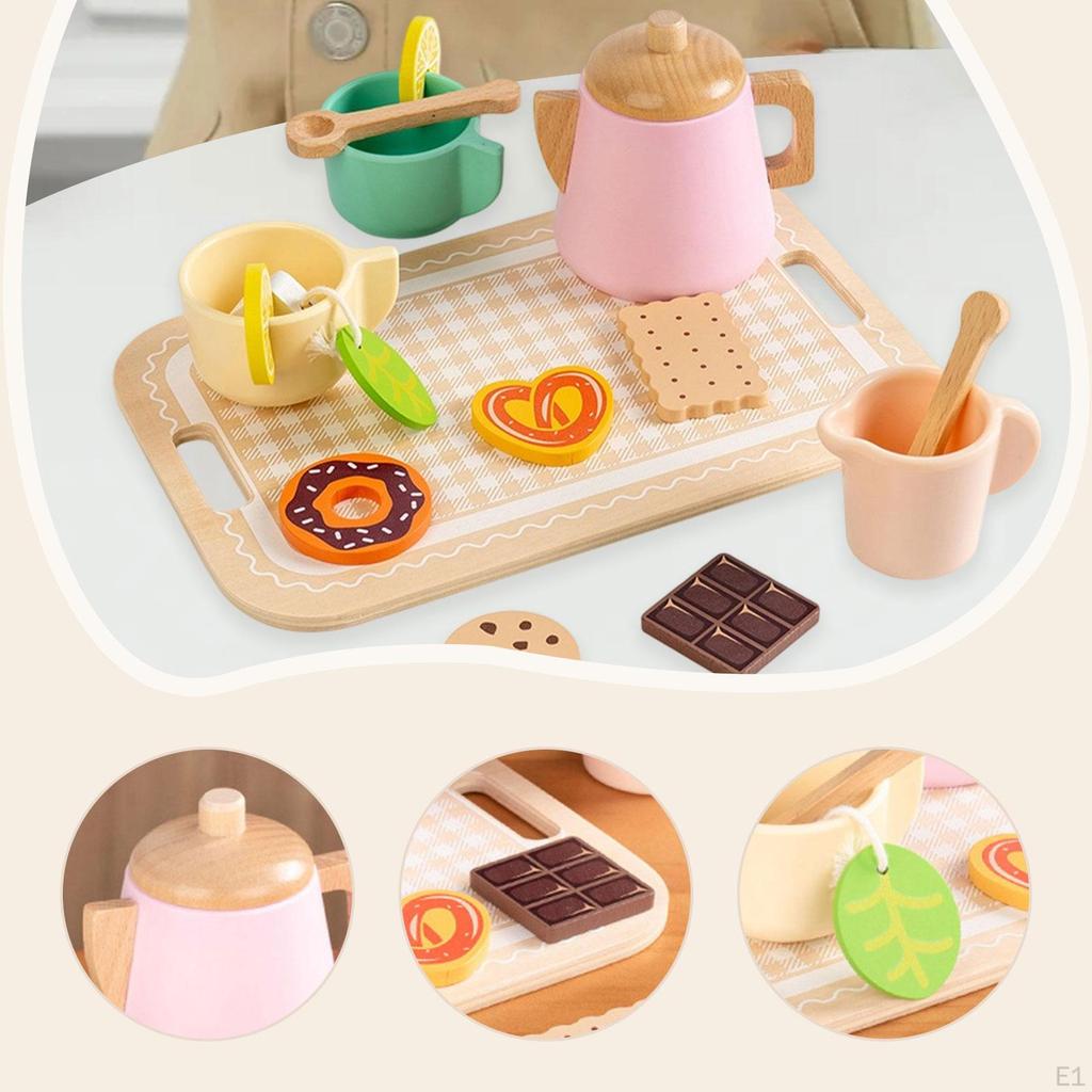 Children's Tea Party Play Set for Ages 3 to 5 with Wooden Teacups