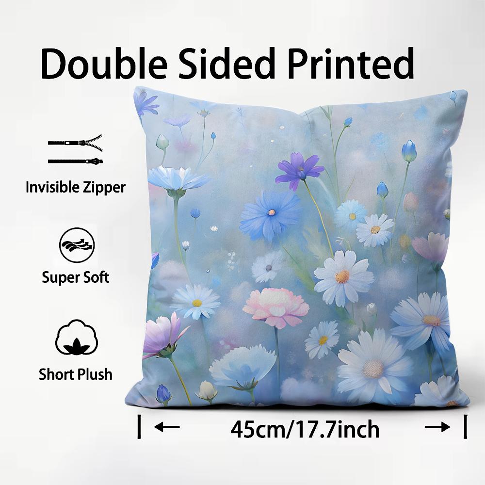 Little Flowers INS Cushion Cover Plush Fabric Soft DoubleSided Printed Sofa Warm Winter Home Child Gift Pillow Case