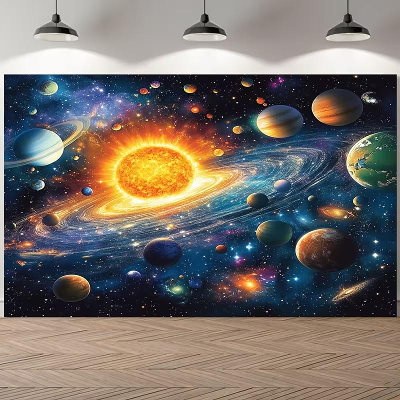 2D Galaxy Solar System Planet Space Photo Backdrop Kids Space Party Background 47.2x31.5inch/120*80cm