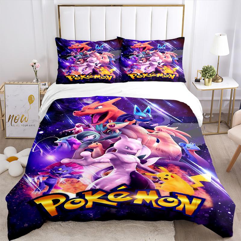 3pcs Pokémon Adventure Quilt Cover Set - Soft and Cozy Bedroom, Guest Room and Dorm Decorative Bedding 3-Piece Set 1 Quilt Cover + 2 Pillow Shams