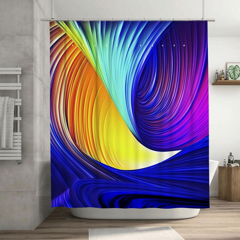 Modern Colorful Waves Print Shower Curtain Decor for Bathroom Customizable Size Available