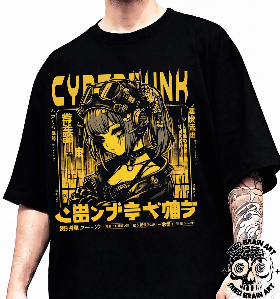 Cyberpunk Anime Girl T-Shirt: Futuristic Robot Design