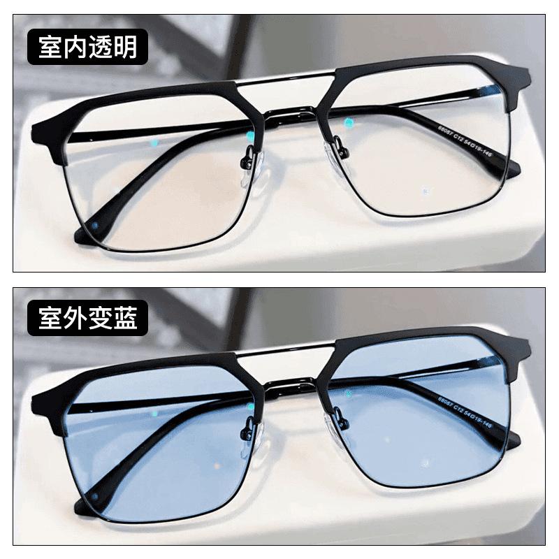 Color-changing half-frame myopia glasses, men's large frame looks thin and handsome, and flat light mirrors can be equipped with prescription lenses