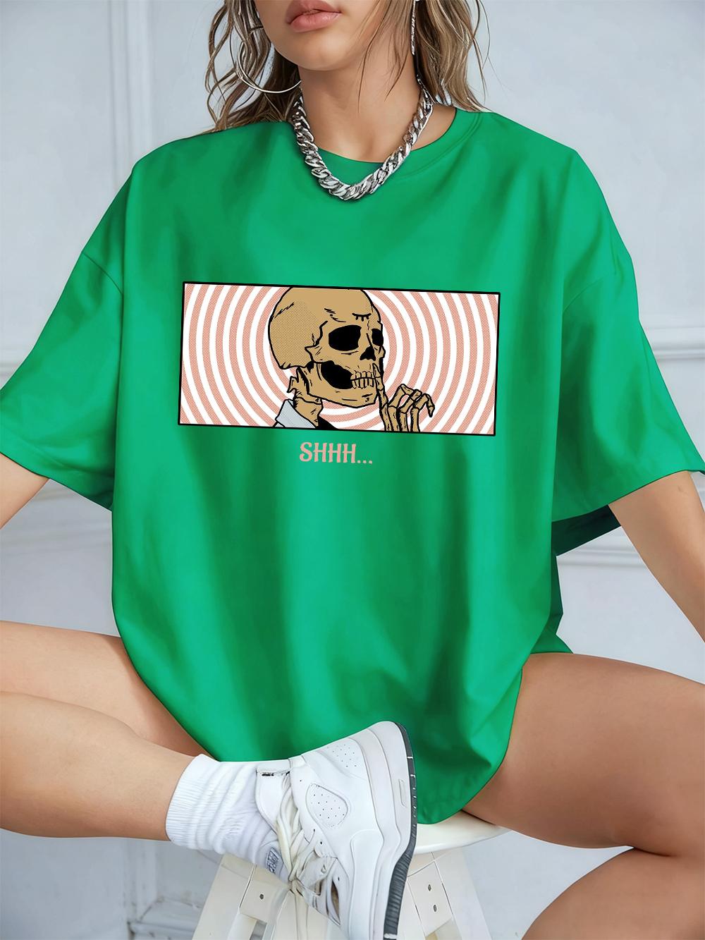 

Shhh Keep Quiet Printed Short Sleeve TShirts Womens Cotton Summer Tee Shirts Comfortable Loose ONeck Tops Casual Woman Clothes 4XL