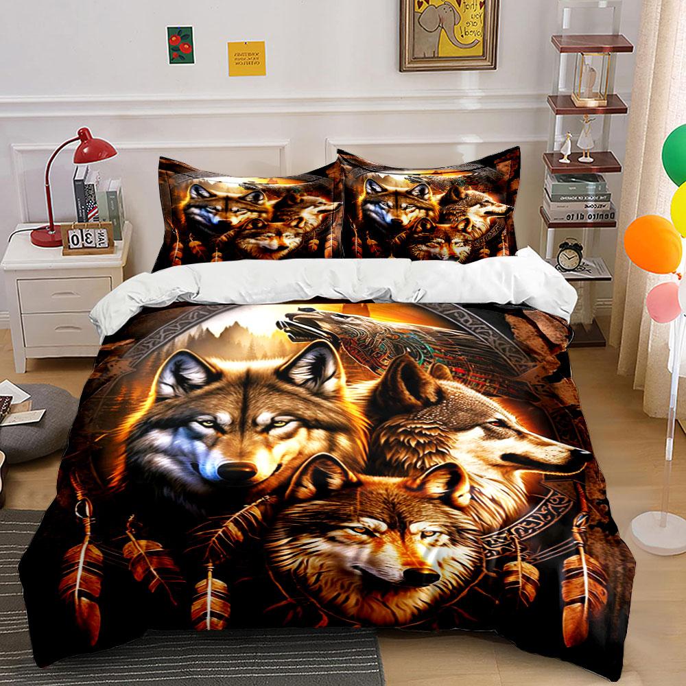 Wolf faces and feathers. Bedding sets Duvet cover sets Duvet covers Pillowcases(1 * Duvet Cover 2 * Pillowcases without duvet insert)