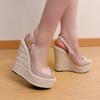 New Wedges Woven Hemp Rope High Heels Womens Sandals Sexy Peep Toe Platform Back Buckle Strap Thick Soled Apricot Shoes