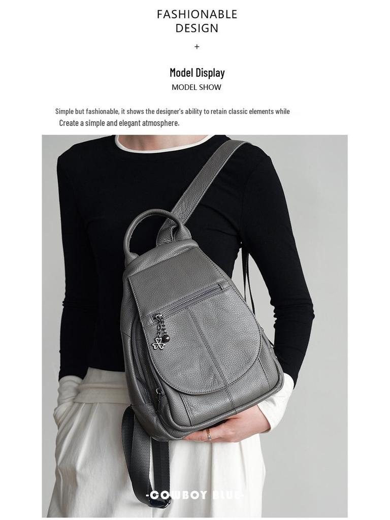 Solid Genuine Leather Women's Backpack: Fashionable, Casual, Lightweight, Multifunctional for Commuting and Travel