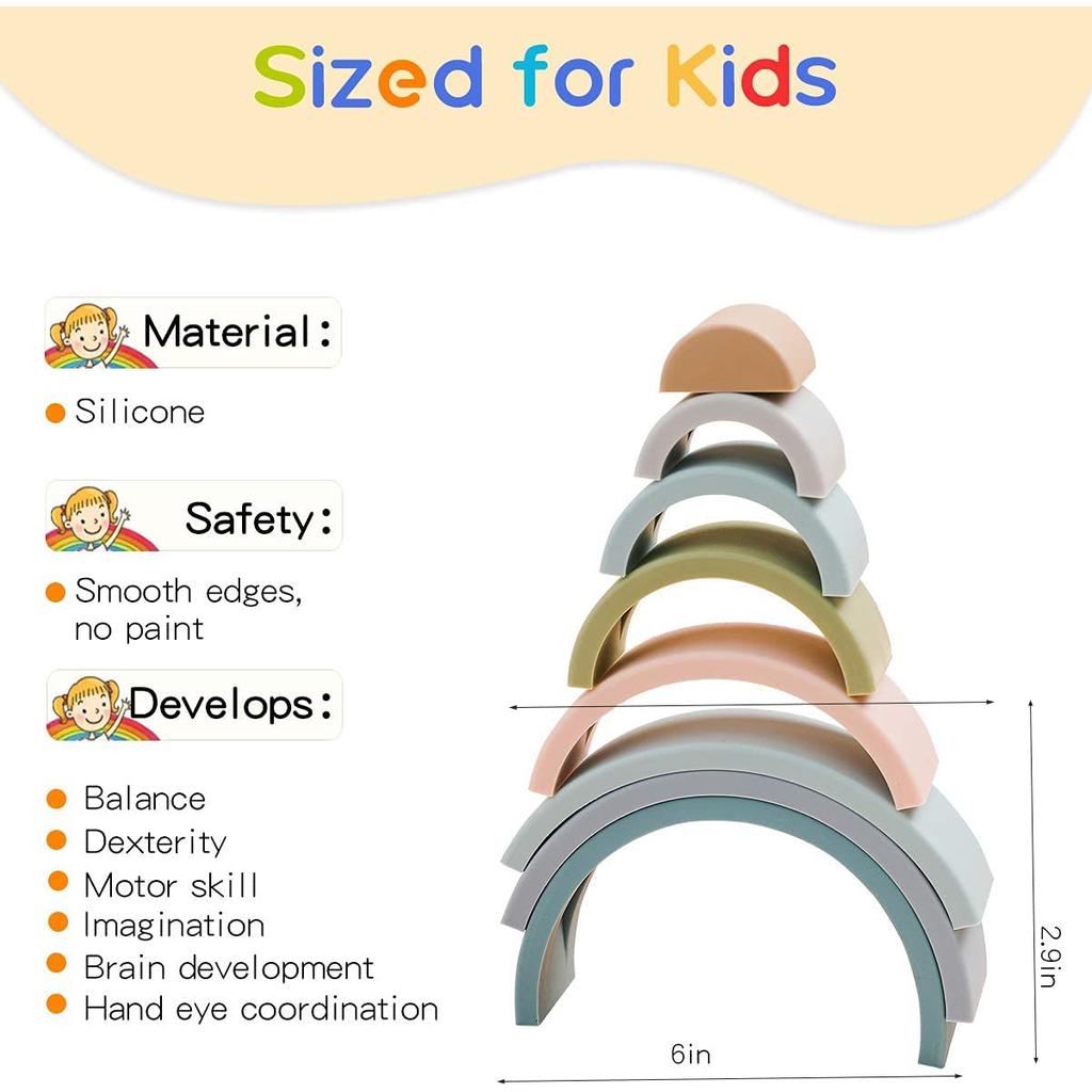 8-lagige Silikon-Regenbogen-Stapelspielzeug-Bausteine, Regenbogen-Stapler-Puzzle, Montessori-Nist- und sensorisches Spielzeug, Beißringe, Geschenke für Kleinkinder, Kinder,
