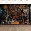 1 Stück vintage Steampunk Hintergrundstoff mit Brauereirad- und Uhrwerkdesign, geeignet für Geburtstage, Feiertage und Partys