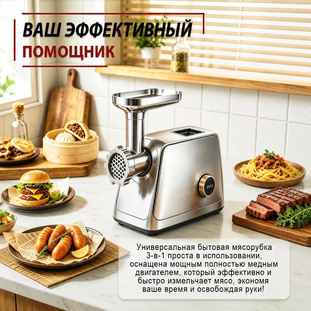1800W Electric Meat Grinder 3 In 1 Stainless Steel for Home