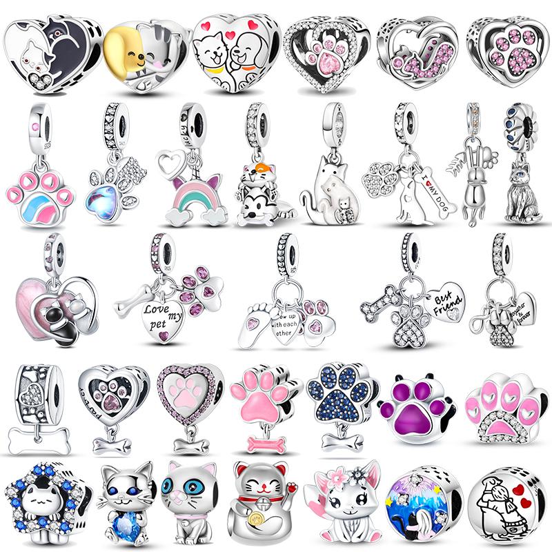 Copper Cat And Dog Series Best Friend Pendant Fit Original Bracelet Charms Bead Necklace Diy Female Jewelry