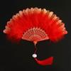 White Feather Fan, Popular Retro Fan, Suitable for Pairing with Cheongsam, Dance, Catwalk, Bird-Of-Prey Style, Palace Style, Fairy-Like Girl Folding