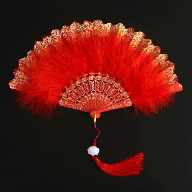 White Feather Fan, Popular Retro Fan, Suitable for Pairing with Cheongsam, Dance, Catwalk, Bird-Of-Prey Style, Palace Style, Fairy-Like Girl Folding