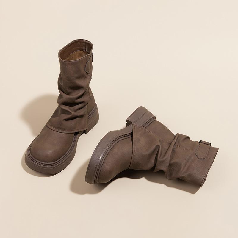 Martin-Stiefel mit dicker Sohle für Damen 2025 Herbst und Winter neue Retro-Kurzschaft-Falten-Stapel-Hosen-Schaftstiefel Western-Ritter-Kurzstiefel