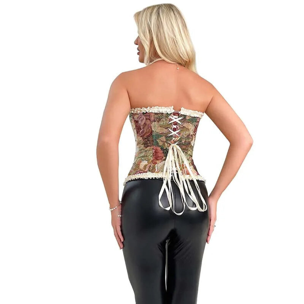 Floral Lace Trim Overbust Corset Women 1920S Retro Bustier With Boning And Front Busk Closure 525 Small Corsets & Bustiers