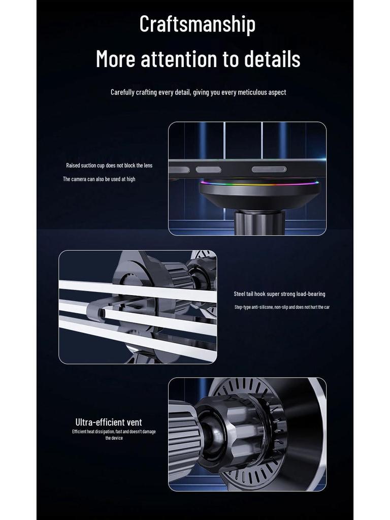 RGB Magnetic Wireless Car Charger & Phone Holder - 15W