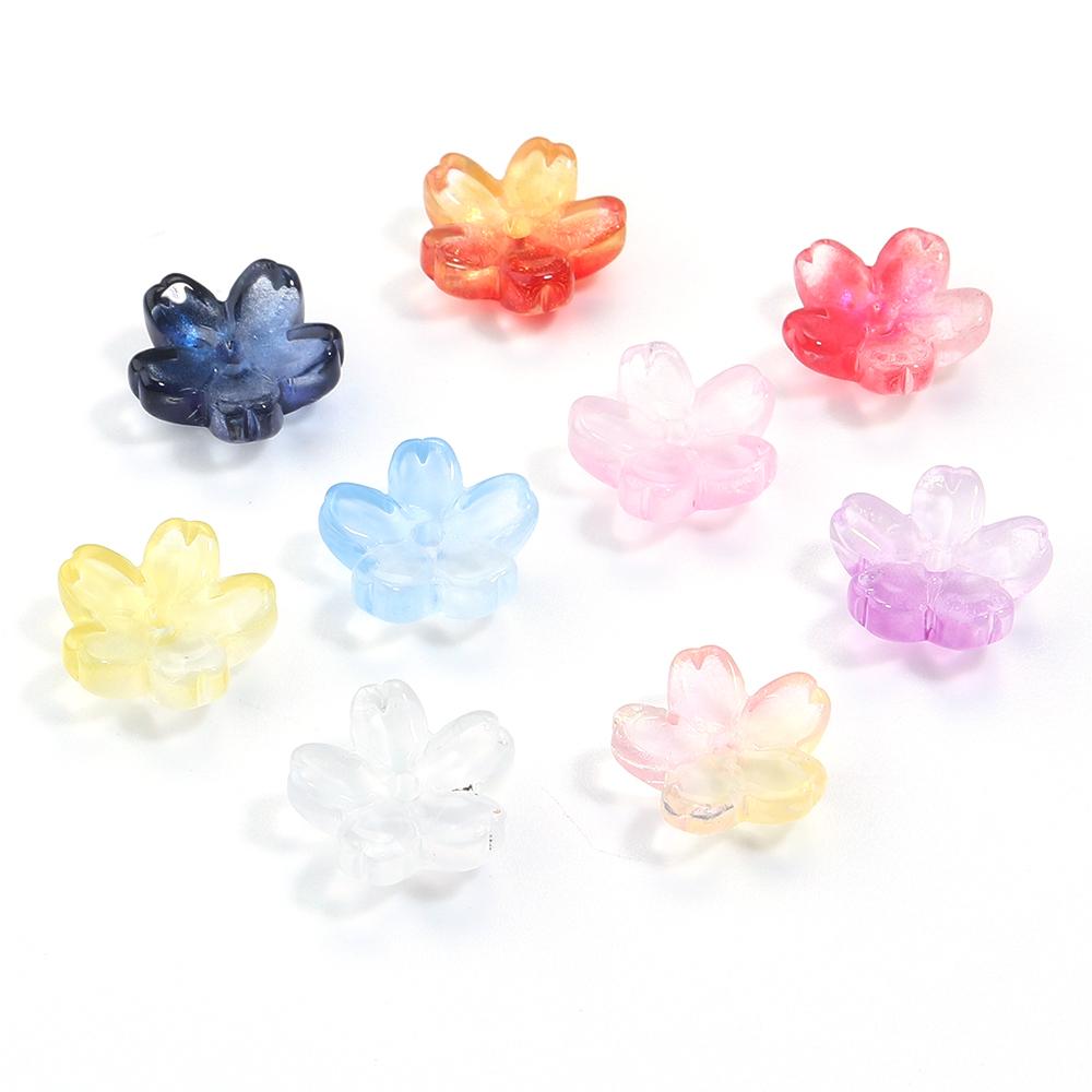 50pcs 10.5mm Cherry Blossom Lampwork Beads Colorful Glass Loose Bead For Jewelry Making DIY Crafts Bracelet Necklace Accessories