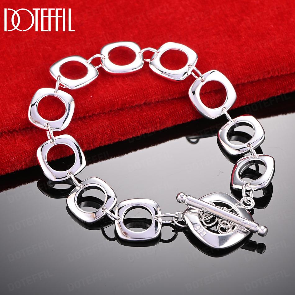 925 Sterling Silver Circle Fashion Bracelet Wedding Gift Jewelry