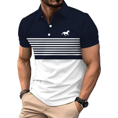 Men's Striped Short Sleeved Polo, Fashionable Golf Attire, Casual Lapel Polo, Top