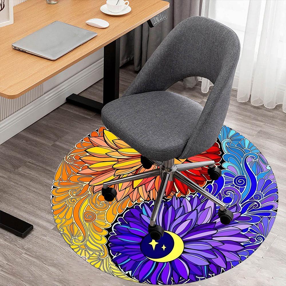 

1pc Flower Yin Yang Round Chair mat office Area Rug - Non-Slip, Floor Mat for Office, Bedroom, and Indoor Decor p127114 80cm by 80cm