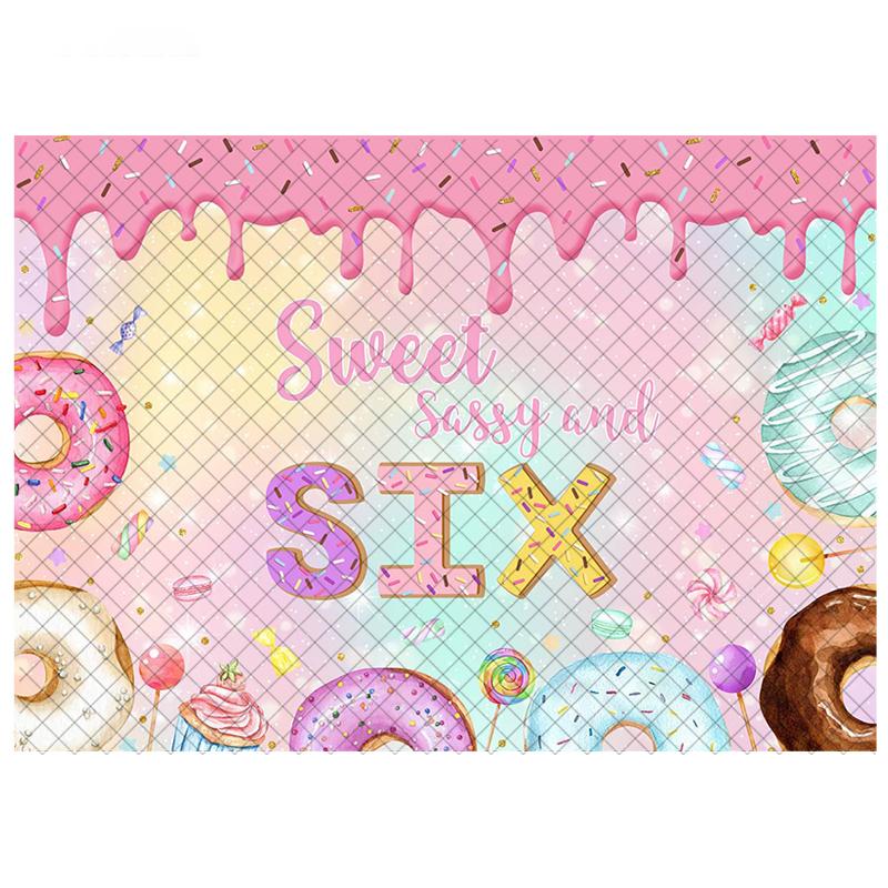 LS Photography Backdrop Custom Sweet 1st Birthday Donut Candy Lollipop Decor Kid Birthday Party Cake Smash Photo Backdrop Studio