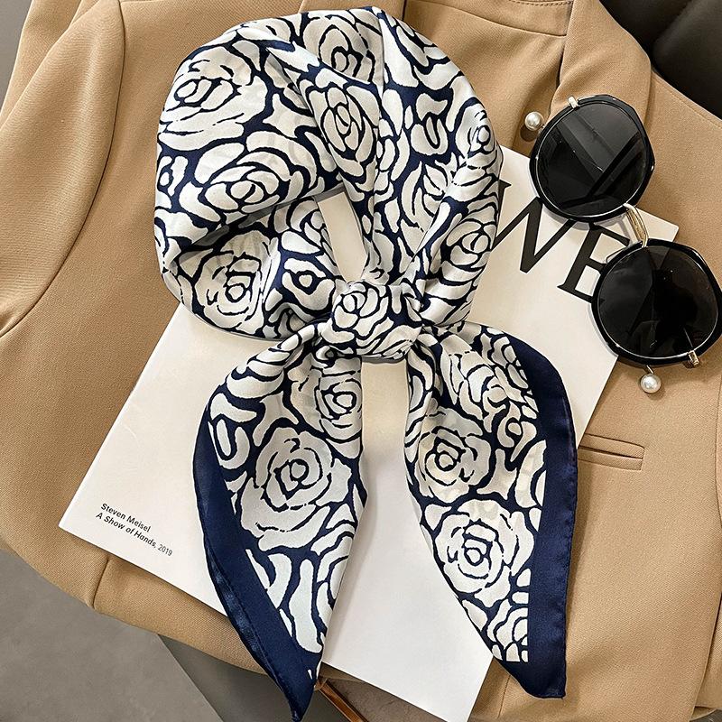 Elegant Floral Scarf for Lady Fashion Square Silk Neck Kerchief Bandana Foulard Soft Hairbands Women  New Bufanda