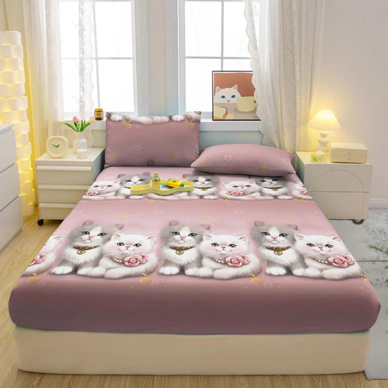 1 Cartoon Fun Animal Printed Matte Fitted Sheet, Bedroom Printed Bed Cover, Bedding (Excluding Pillowcases)