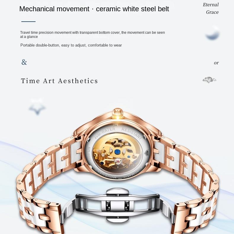 JINSHIDUN marka Star Moon Hollow automatyczny zegarek mechaniczny modny mechaniczny zegarek damski zegarek damski