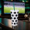 Trinkbecher Fußball Kunststoff mit Strohhalm, Fußballförmiger Kaltgetränke-Becher, Wiederverwendbar Sport 710ml Fassungsvermögen Limo für Spieltag, Fan-Party