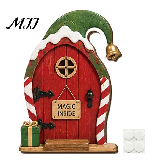 Christmas Tree Decorations Fairy Door Wall Decoration, Solid Wood with Adhesive Backing Design, Atmosphere Props Miniature Tiny for Trunks And Frames