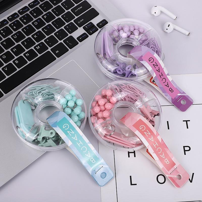 Individuell gestaltetes Reißnagel- & Donut-Set in Macaron-Farben - Multifunktionale Büroklammern & Magnetischer Schlüsselanhänger