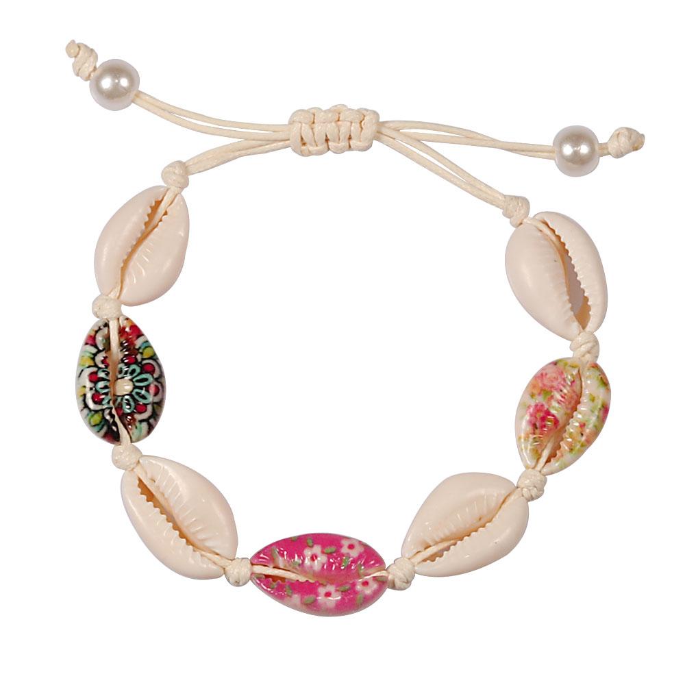 Colorful Printed Shell Bracelet for Women Bohemian Conch Braided Ankle Chain Bangle Adjustable Girls Summer Holiday Jewelry Gift