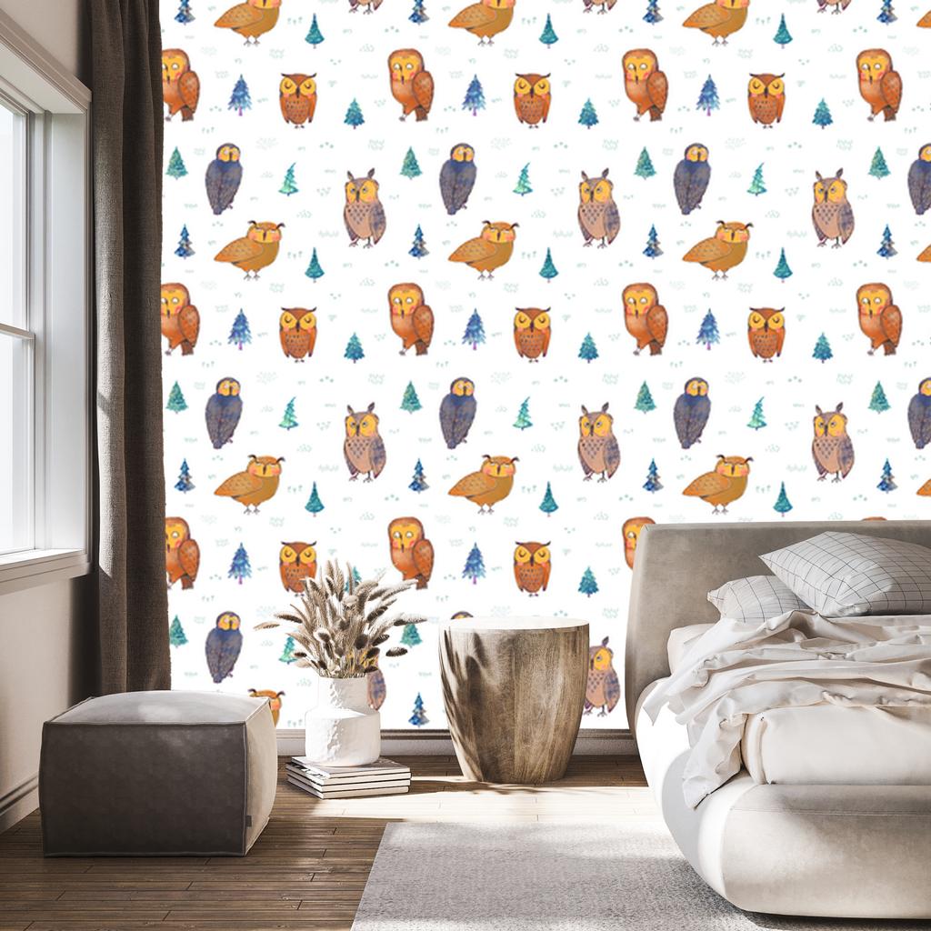 Owls with trees in the background wallpaper for living room and bedroom 50x1000
