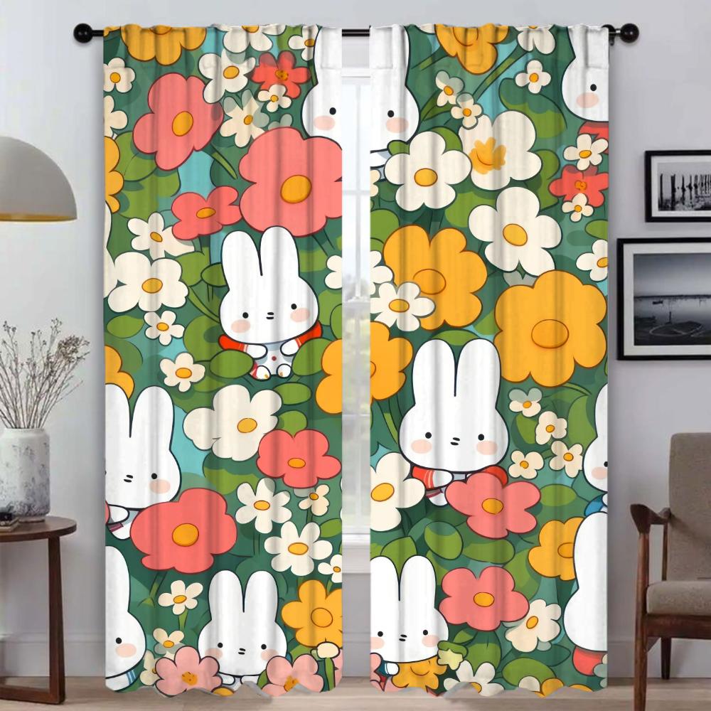 Colorful Bunny Curtains for Living Room Curtain Shades Halloween Decoration Partition Home Interior Curtains 2 Pieces Kitchen