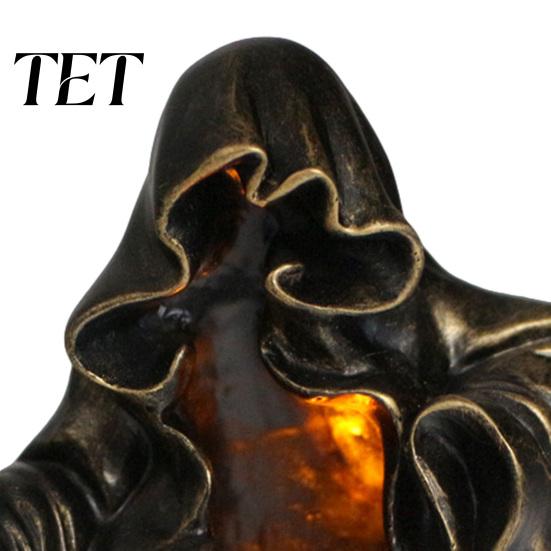 Spooky LED Ornament for Halloween Party Wizard Ghost Night Light with Embossed Skull Base, Resin Glowing Figurine, Environmentally Friendly