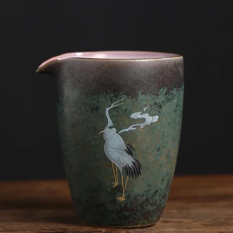 Manual Vintage Kiln Huan Cai Crane Gong Dao Bei Large Ceramic Gong Bei-cha Qi Uniform Cup Kung Fu Tea Accessories Tea Infusers