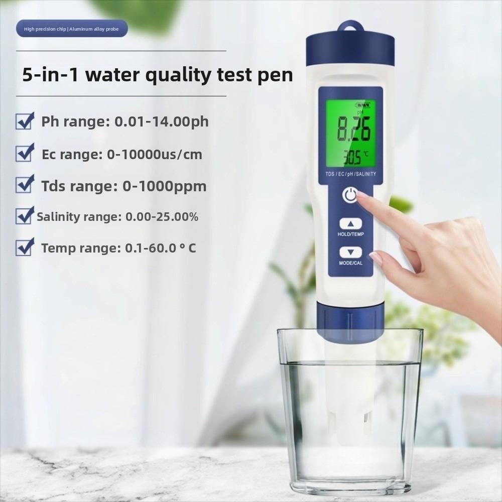 Large Backlit Screen Water Quality Tester Multi-Parameter PH Temperature Meter  for Aquariums