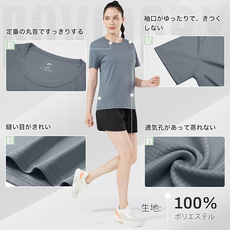 [Rovidorx] T-shirt Ladies Short Sleeve Sports Relaxing Tee Shirt Big Size Gym Wear Sport T-shirt Quick Drying Dry T-shirt Sportswear Running Training