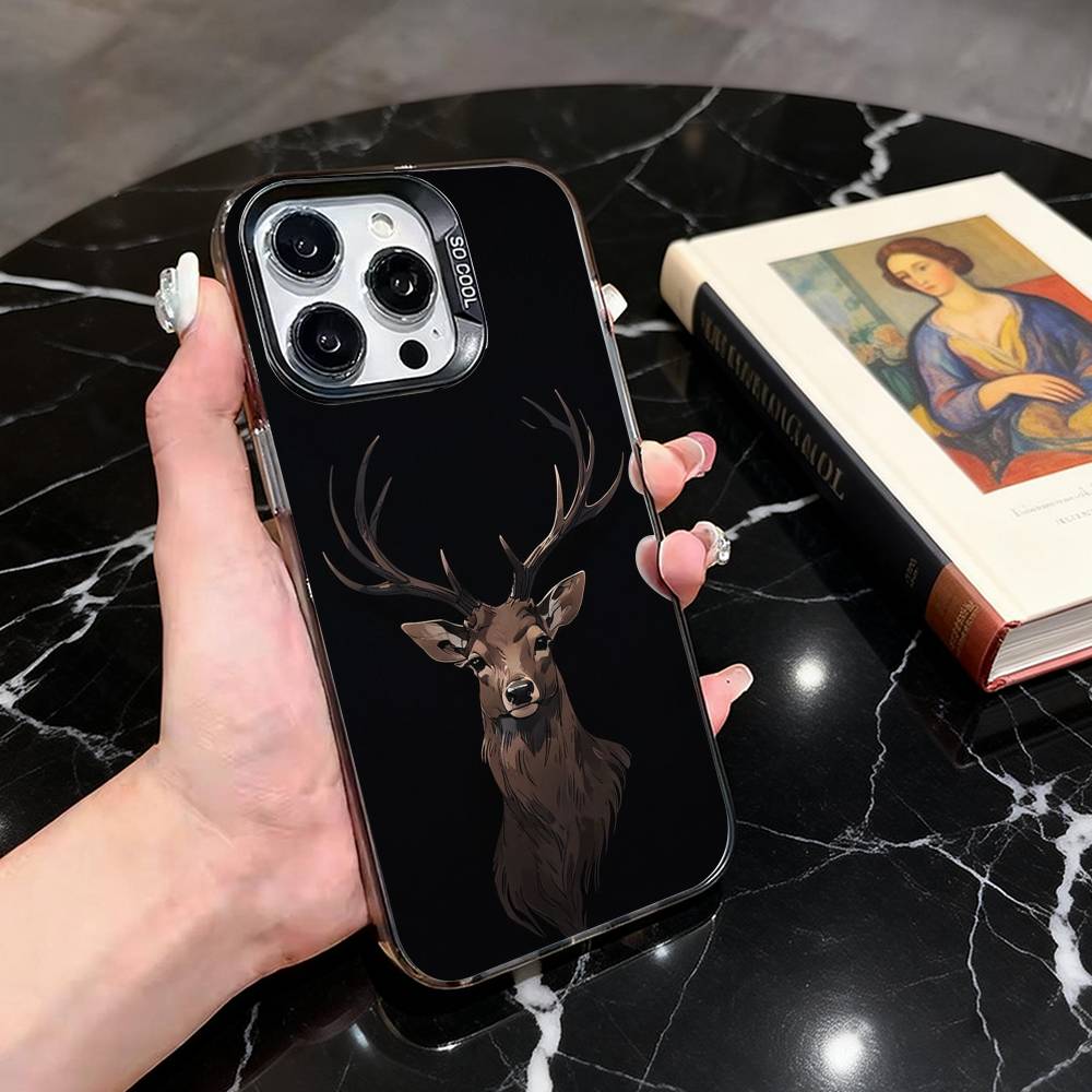 

Geometric Deer Animal Aesthetic Phone Case For iPhone 17,16,15,14,13,12,11 Plus,Pro Max,XS,Colorful Silver Black Cover iPhone17air