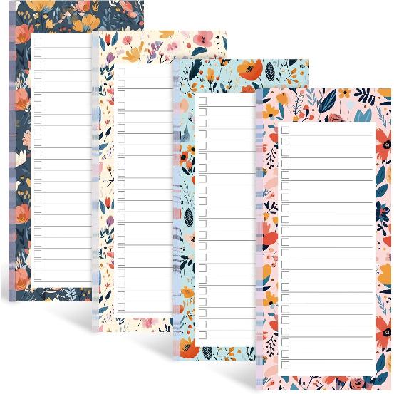 Koogel Magnetic Fridge Notepads, Floral Design, 4 Pack 200 Sheets Grocery List Notepad, 70g Premium Paper, Tear-Off Sheets, Perfect for Daily