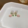 1 Pair Stud Earrings Flower Faux Pearl Jewelry Korean Style Dripping Oil Ear Studs