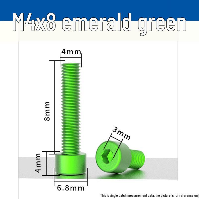 Šroub s vnitřním šestihranem M4 z eloxované hliníkové slitiny s válcovou zápustnou hlavou, antikorozní, barevná povrchová úprava.