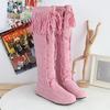 WISH Women's Boots Fringed High Boots Women's Shoes Lace-up Round Head Flat Heel Knee Length Single Boots Women's Shoes